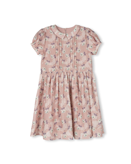 LILOU PINK FLORAL PLEAT COLLAR DRESS