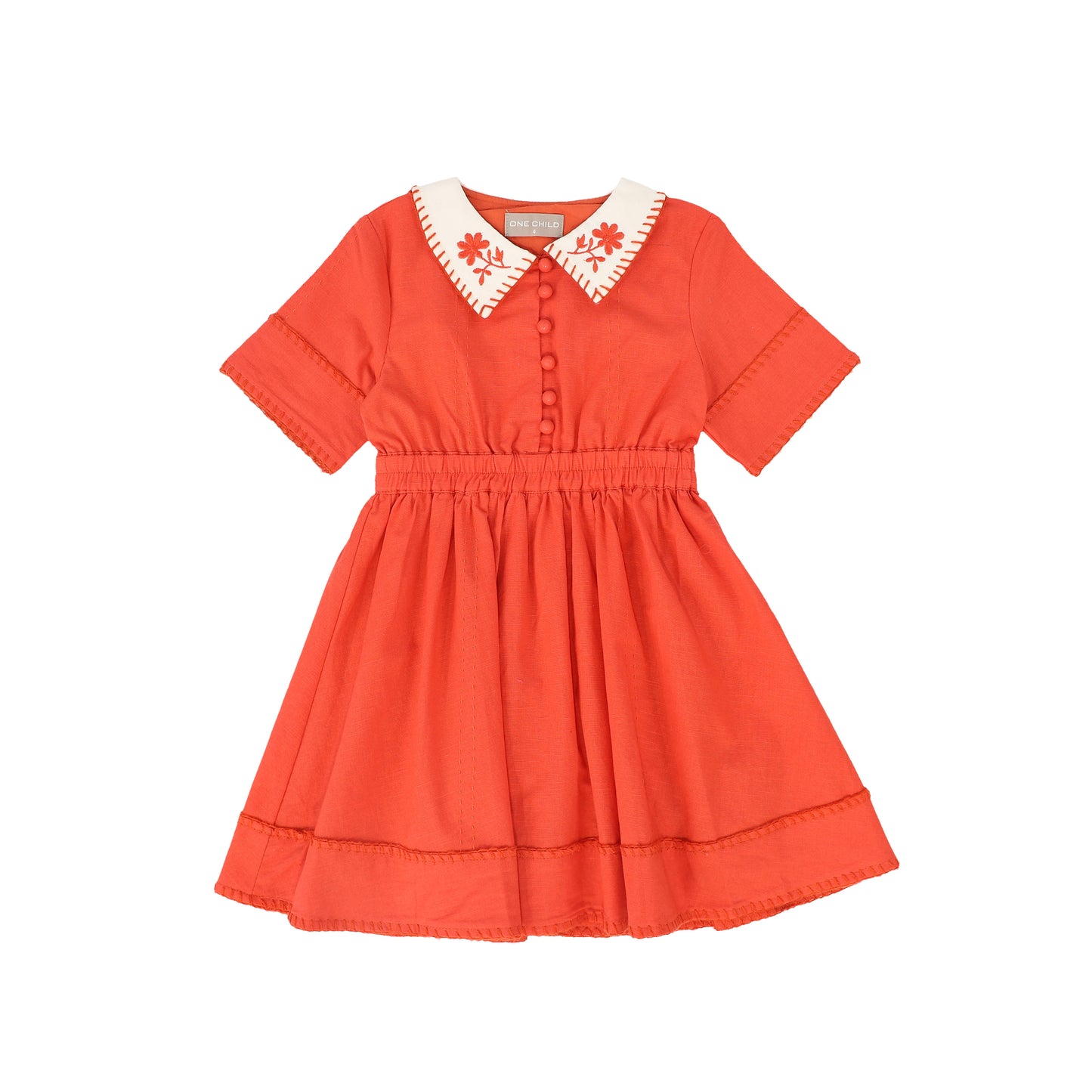 ONE CHILD CORAL STITCH COLLAR DRESS