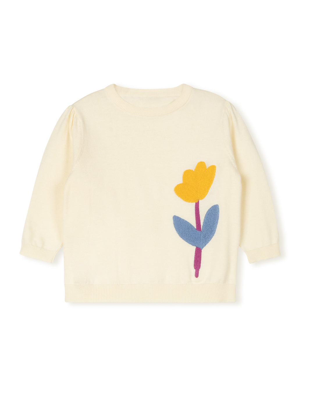 LILOU CREAM EMBROIDERED FLOWER PATCH SWEATER
