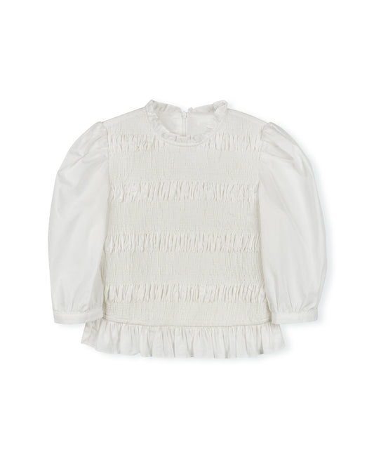 TUSTELLO WHITE SMOCKED PEPLUM BLOUSE