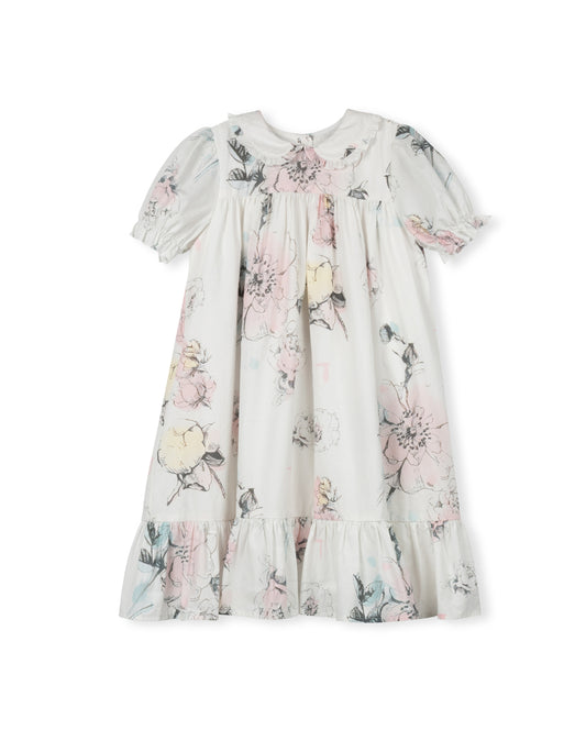 ONE CHILD IVORY PASTEL FLORAL COLLAR DRESS