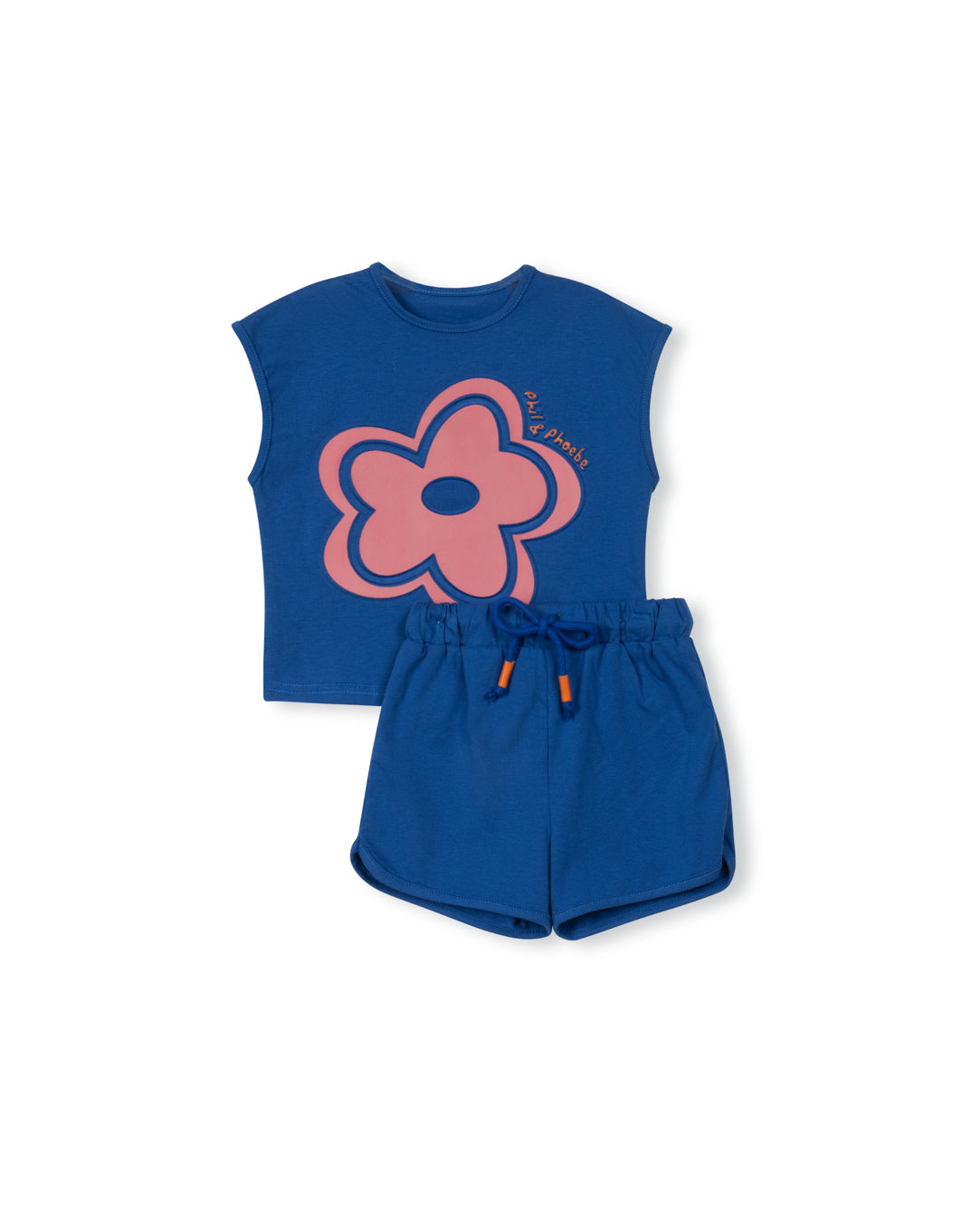 PHIL AND PHOEBE ROYAL BLUE FLOWER STEM T-SHIRT SET