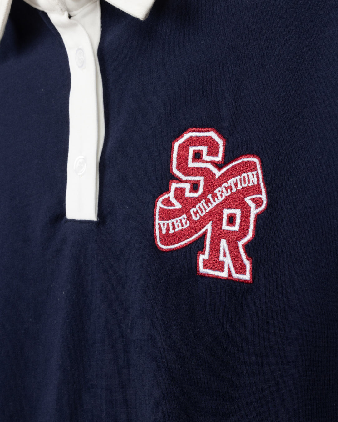 VIBE NAVY CROP OFF SHOULDER POLO