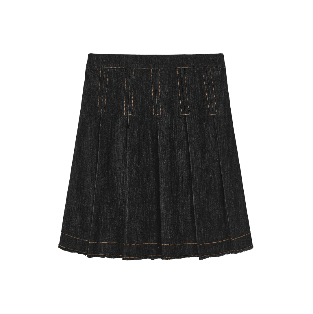 VALEN VEE BLACK DENIM KNIFE PLEAT SKIRT