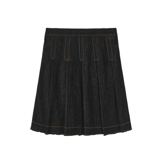 VALEN VEE BLACK DENIM KNIFE PLEAT SKIRT