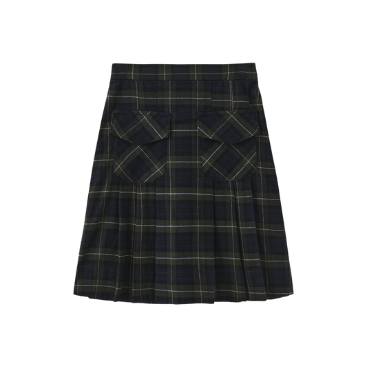 CREATIVE GENIUS PLAID POCKET BUTTON SKIRT
