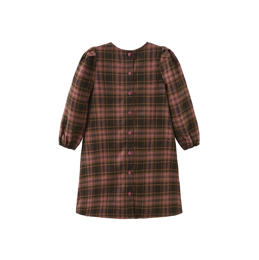 LILOU PINK PLAID EMBROIDERED DRESS