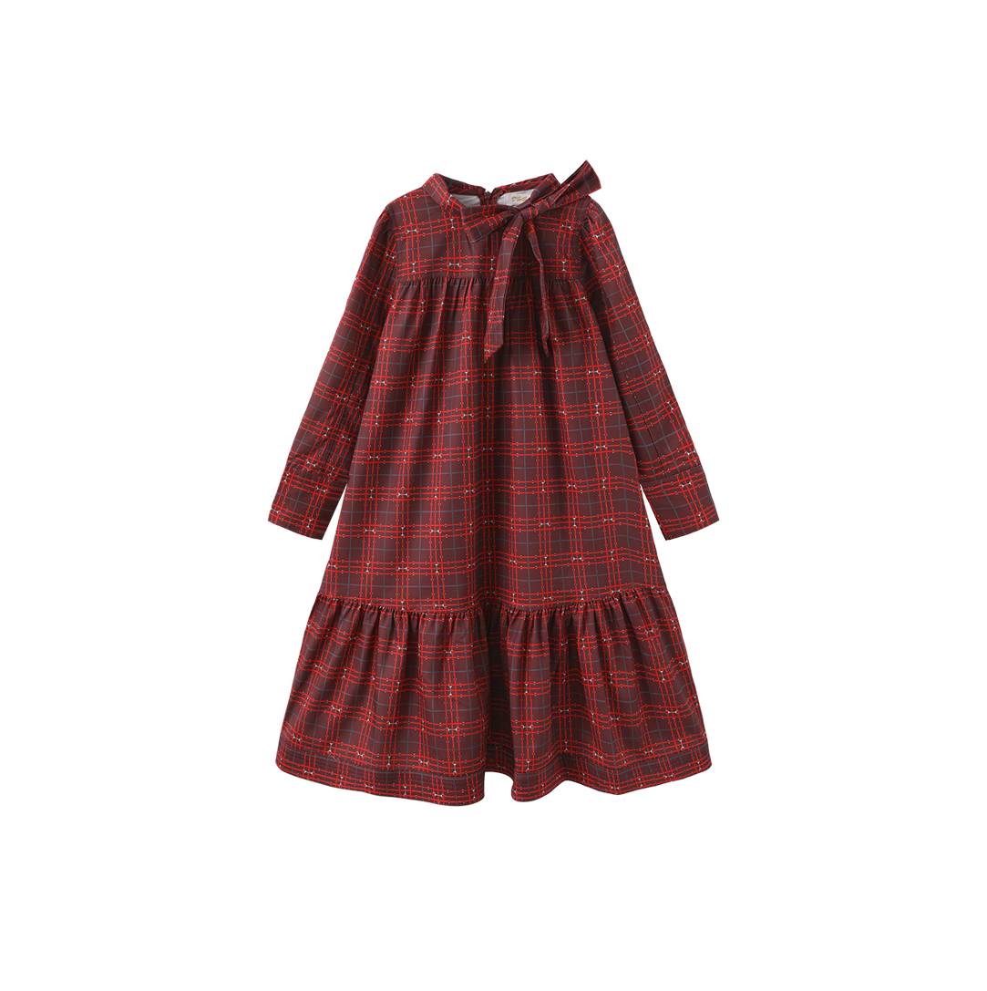 VALEN VEE BURGUNDY/RED PLAID SILK NECK TIE DRESS