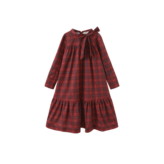 VALEN VEE BURGUNDY/RED PLAID SILK NECK TIE DRESS
