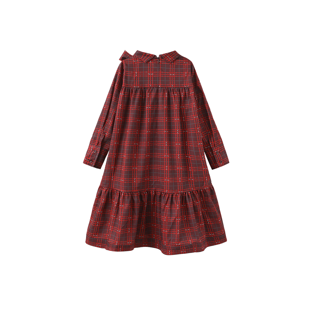 VALEN VEE BURGUNDY/RED PLAID SILK NECK TIE DRESS