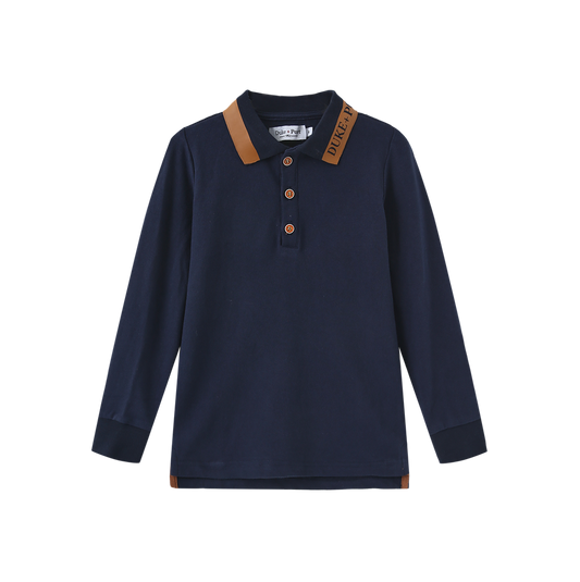 DUKE AND PORT NAVY LEATHER TRIM POLO