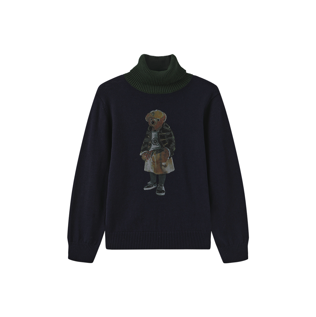 CREATIVE GENIUS NAVY CONTRAST NECK BEAR PATCH TURTLENECK