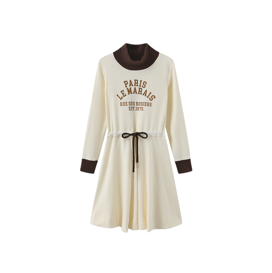 CREATIVE GENIUS CREAM TURTLENECK DRESS