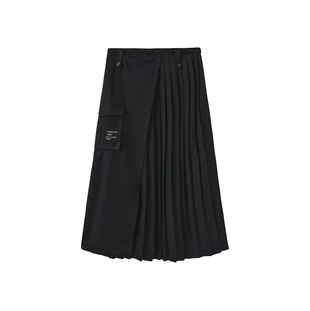 VIBE BLACK SIDE PLEATED MIDI SKIRT