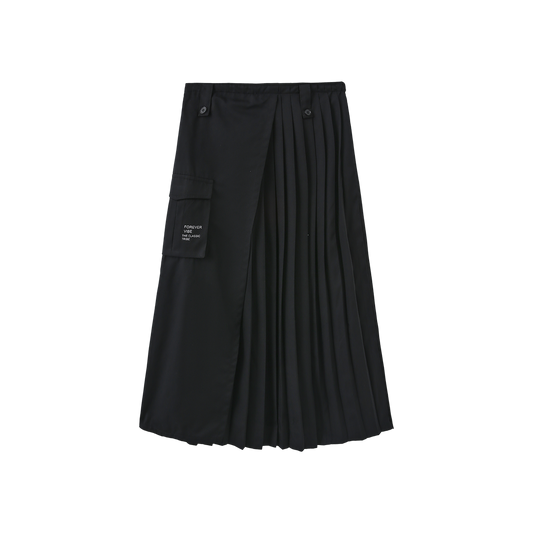 VIBE BLACK SIDE PLEATED MIDI SKIRT