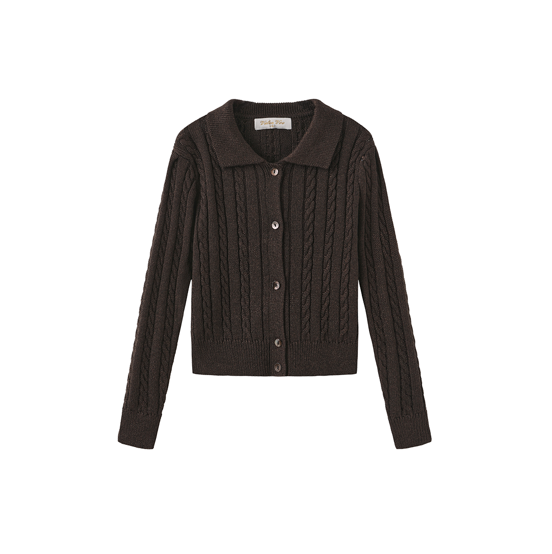 VALEN VEE BROWN KNIT SHIMMER CARDIGAN