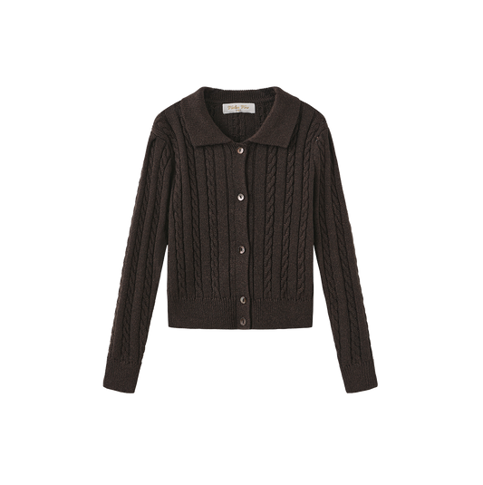 VALEN VEE BROWN KNIT SHIMMER CARDIGAN