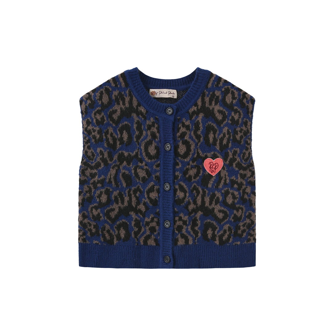 PHIL AND PHOEBE BLUE LEOPARD KNIT VEST