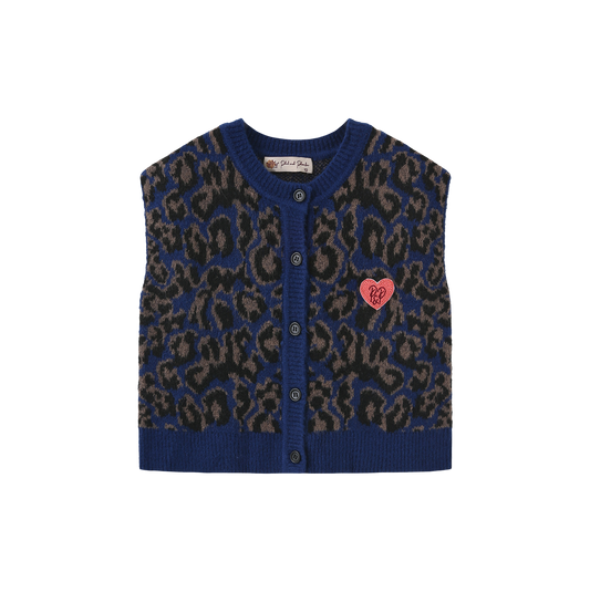 PHIL AND PHOEBE BLUE LEOPARD KNIT VEST