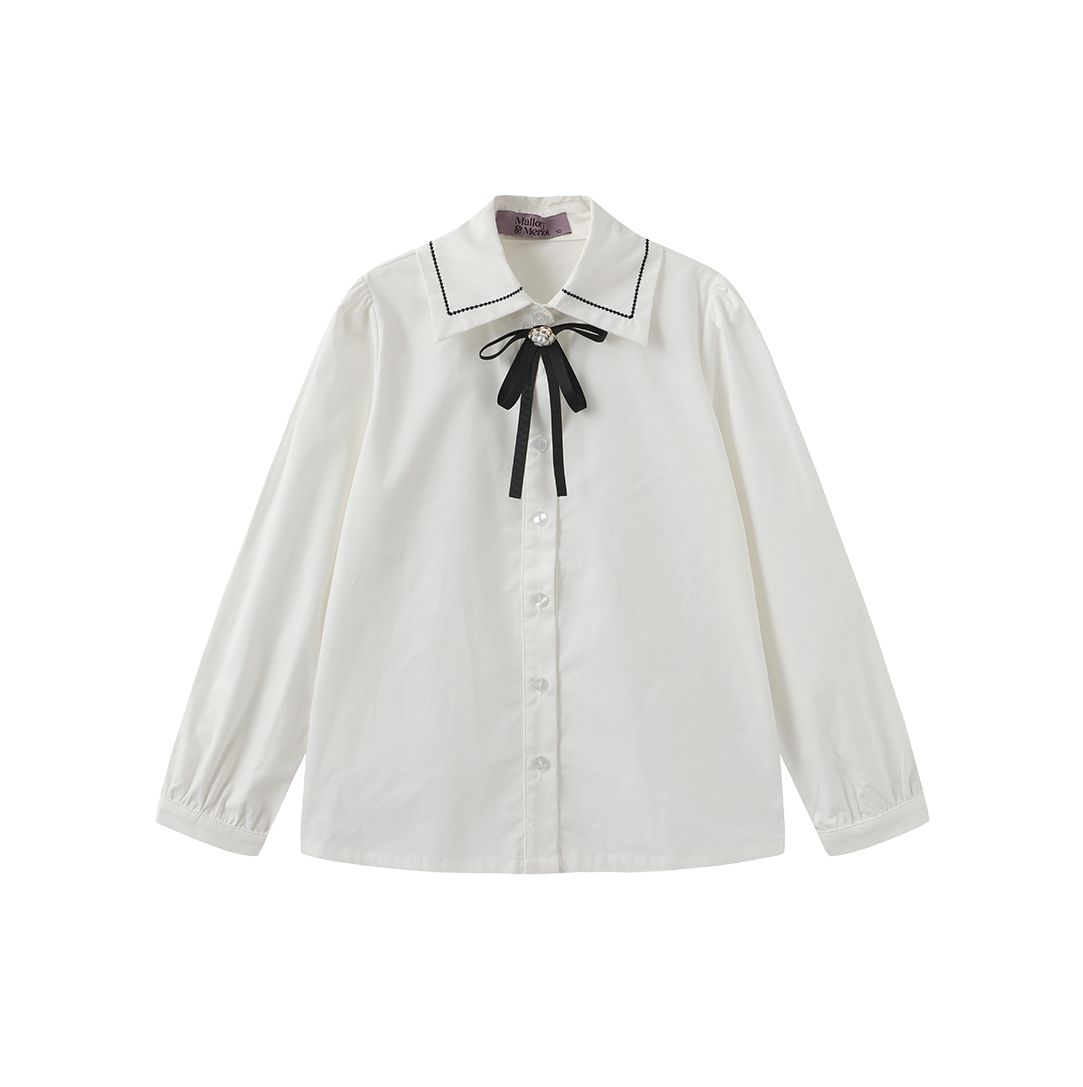 MALLORY AND MERLOT IVORY/BLACK COLLAR STITCH BLOUSE