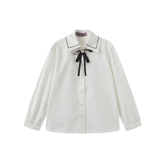 MALLORY AND MERLOT IVORY/BLACK COLLAR STITCH BLOUSE