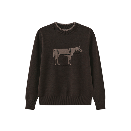 HARPER JAMES BROWN HORSE PATCH KNIT SWEATER