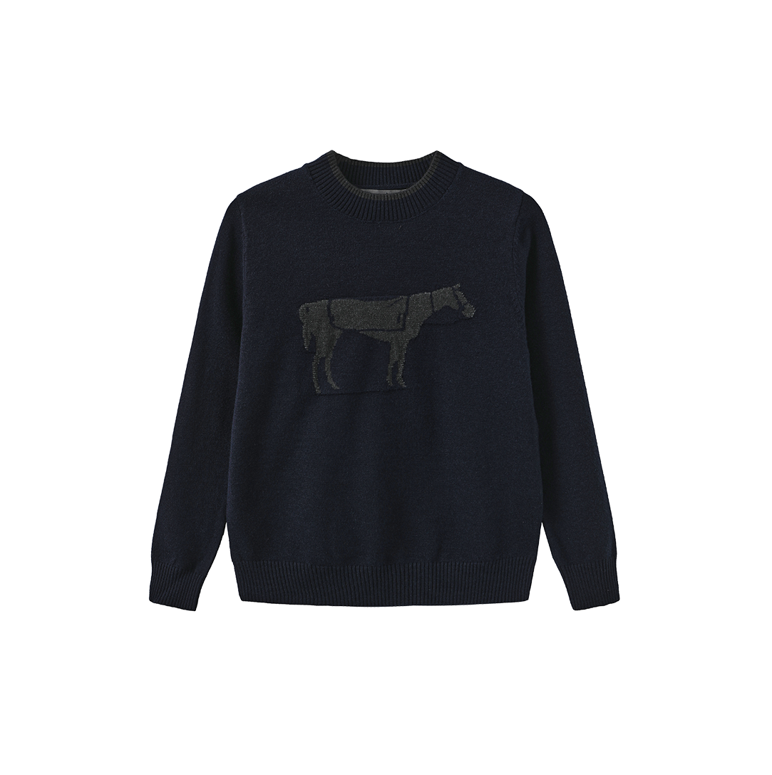 HARPER JAMES NAVY HORSE PATCH KNIT SWEATER