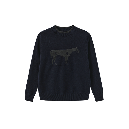 HARPER JAMES NAVY HORSE PATCH KNIT SWEATER