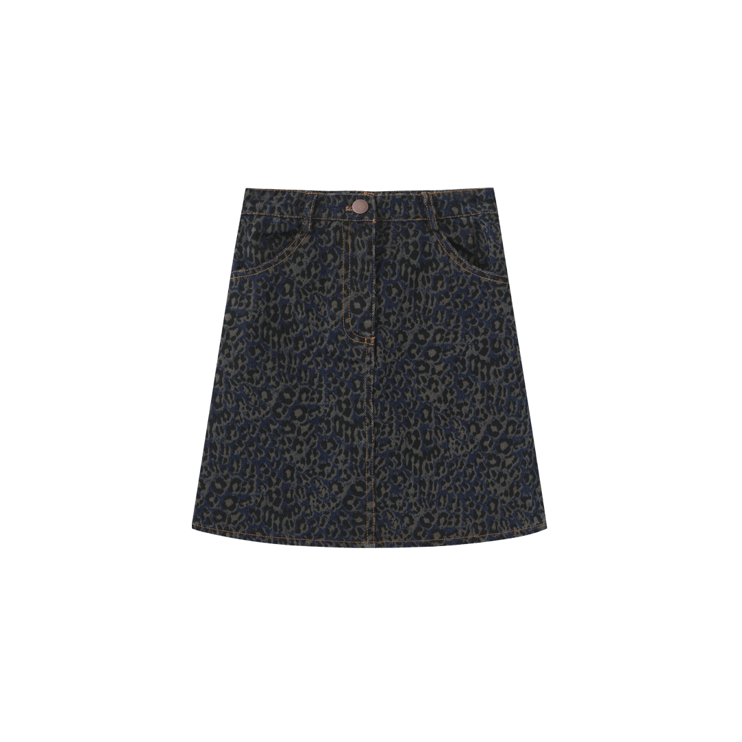 PHIL AND PHOEBE BLUE LEOPARD DENIM SKIRT