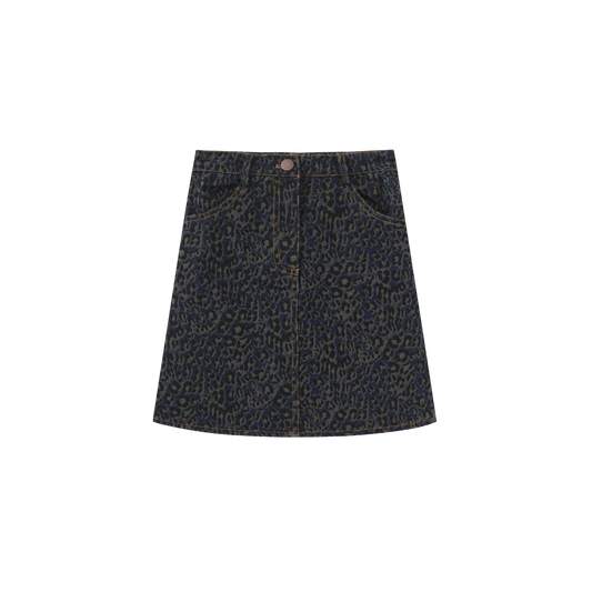 PHIL AND PHOEBE BLUE LEOPARD DENIM SKIRT