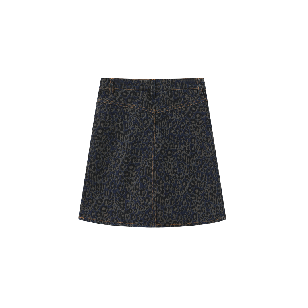 PHIL AND PHOEBE BLUE LEOPARD DENIM SKIRT