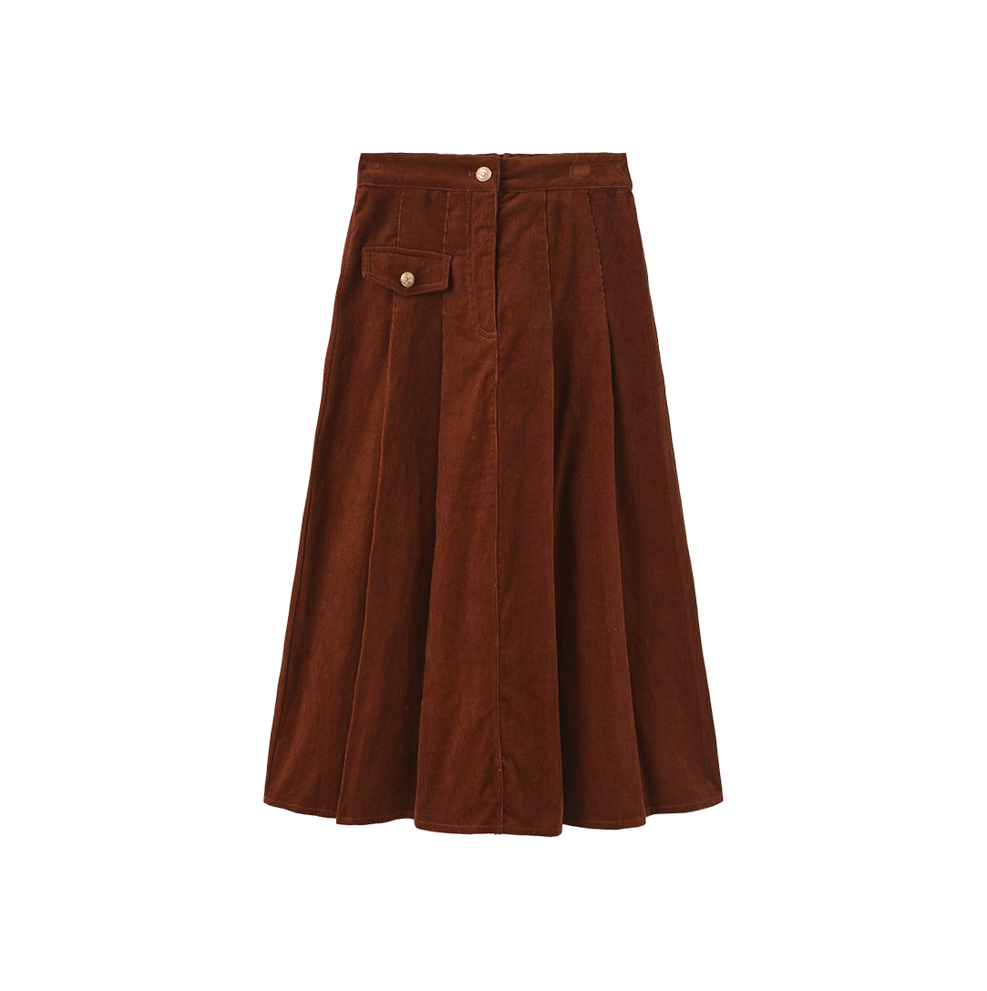 VALEN VEE BROWN CORDUROY SINGLE POCKET MIDI SKIRT