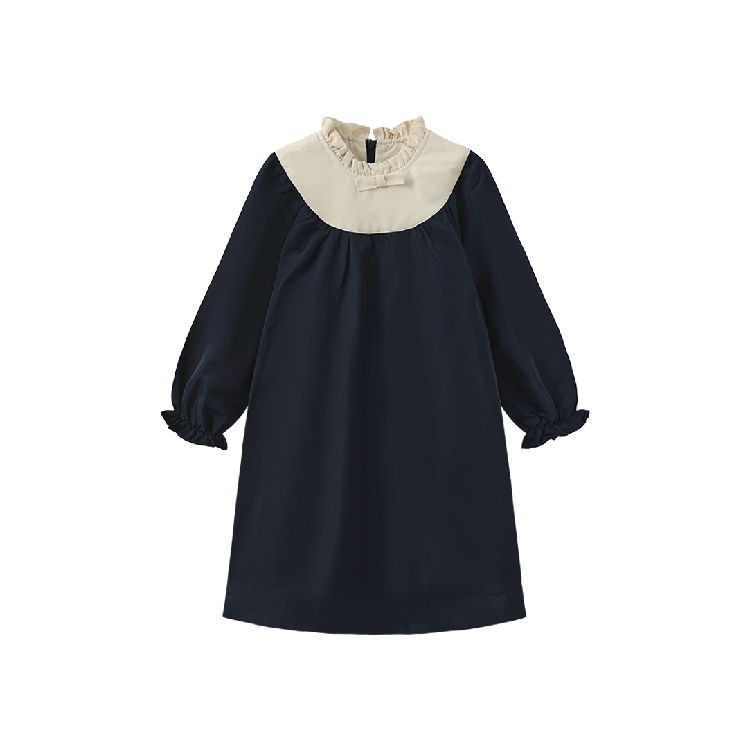 PAPILLON NAVY QUILTED NECK TAFFETA DRESS