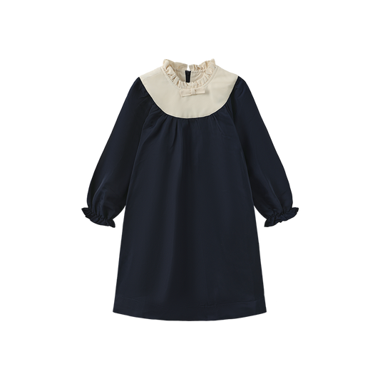 PAPILLON NAVY QUILTED NECK TAFFETA DRESS