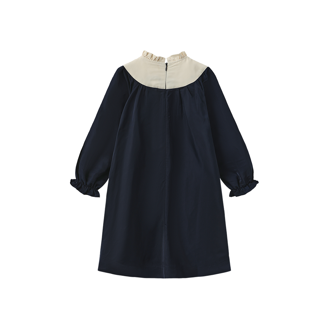 PAPILLON NAVY QUILTED NECK TAFFETA DRESS