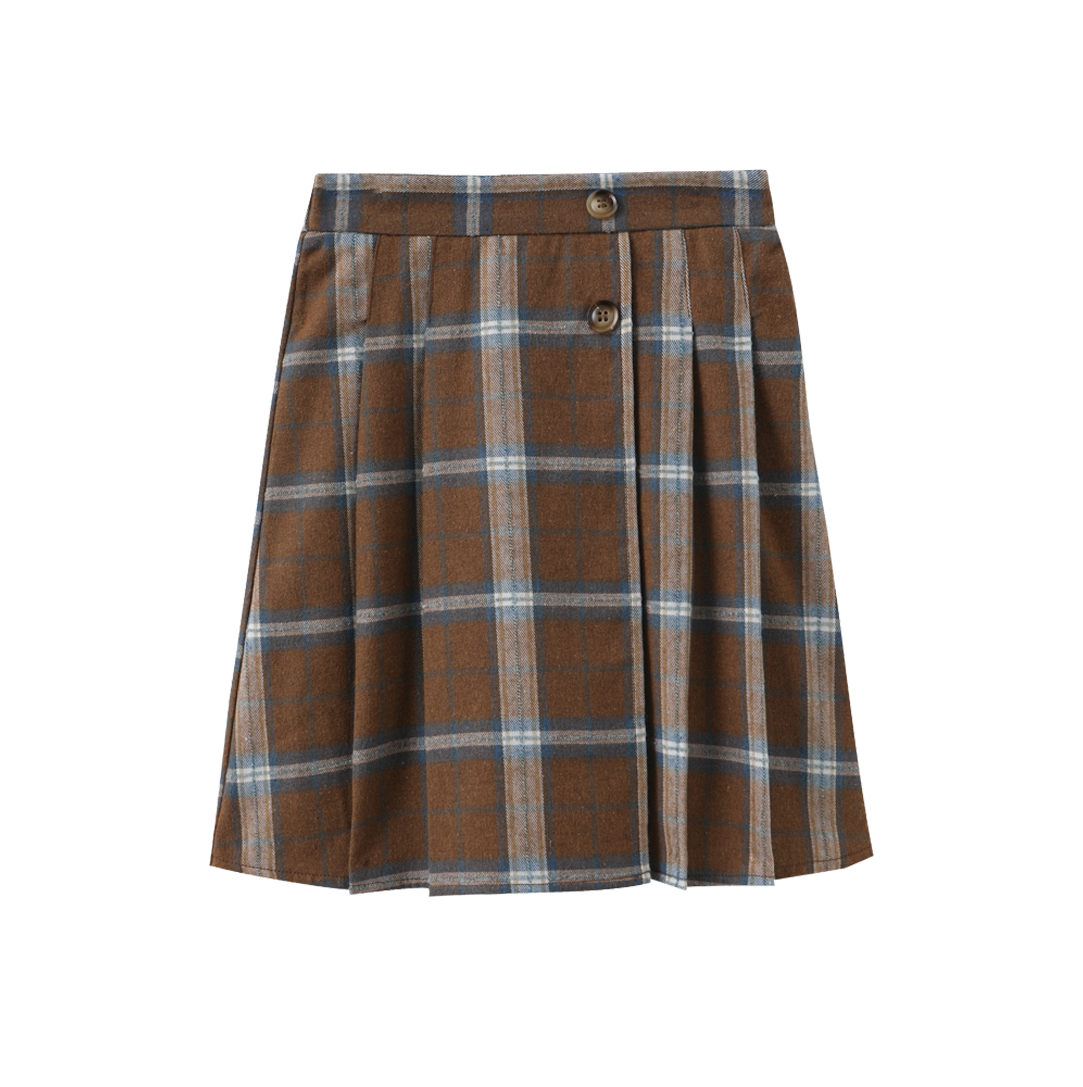 ONE CHILD CAMEL PLAID SKIRT