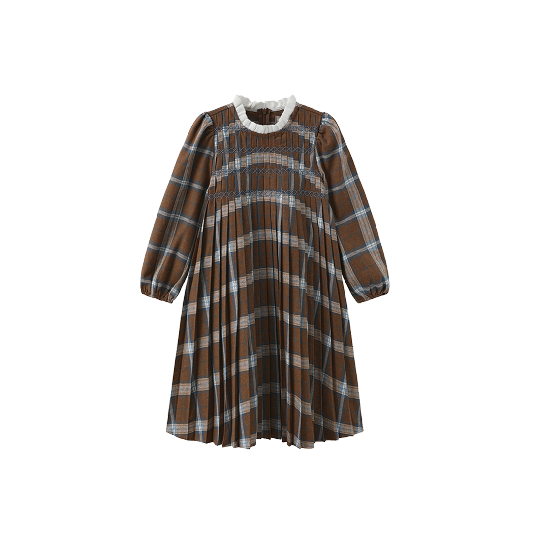ONE CHILD CAMEL PLAID DRESS