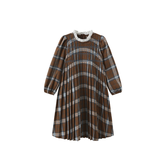 ONE CHILD CAMEL PLAID DRESS