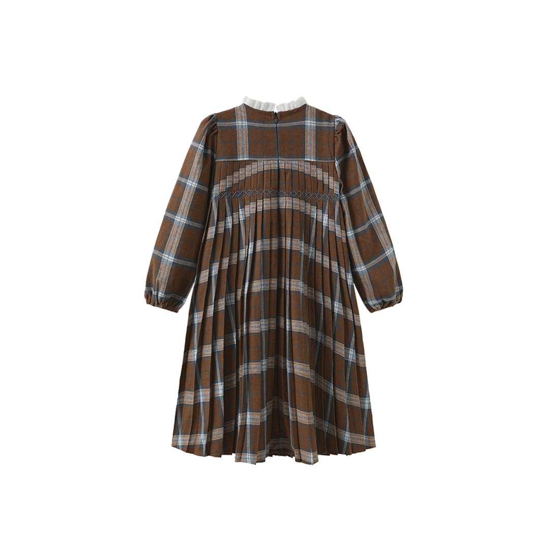 ONE CHILD CAMEL PLAID DRESS