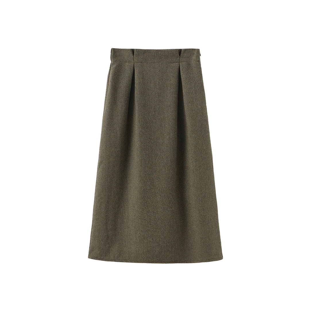 MALLORY AND MERLOT GREEN WOOL MIDI SKIRT