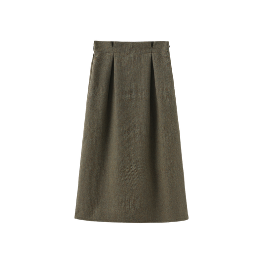 MALLORY AND MERLOT GREEN WOOL MIDI SKIRT