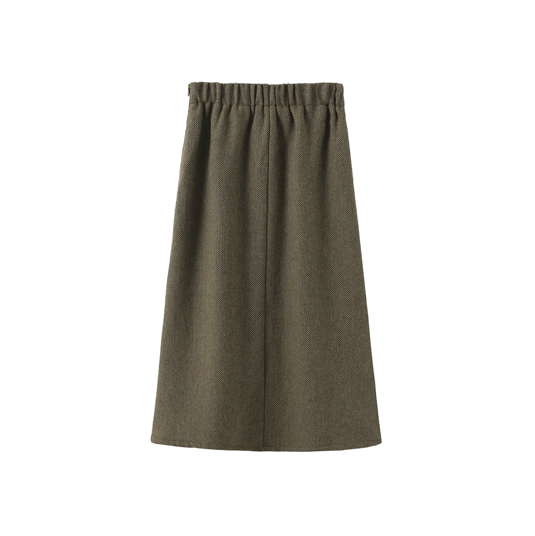 MALLORY AND MERLOT GREEN WOOL MIDI SKIRT