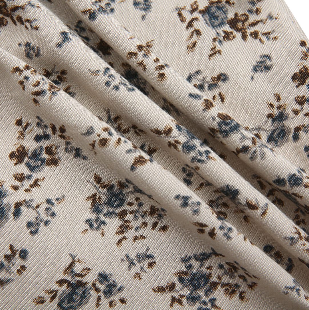 ONE CHILD BEIGE/BLUE FLORAL SCALLOP TRIM BLOUSE