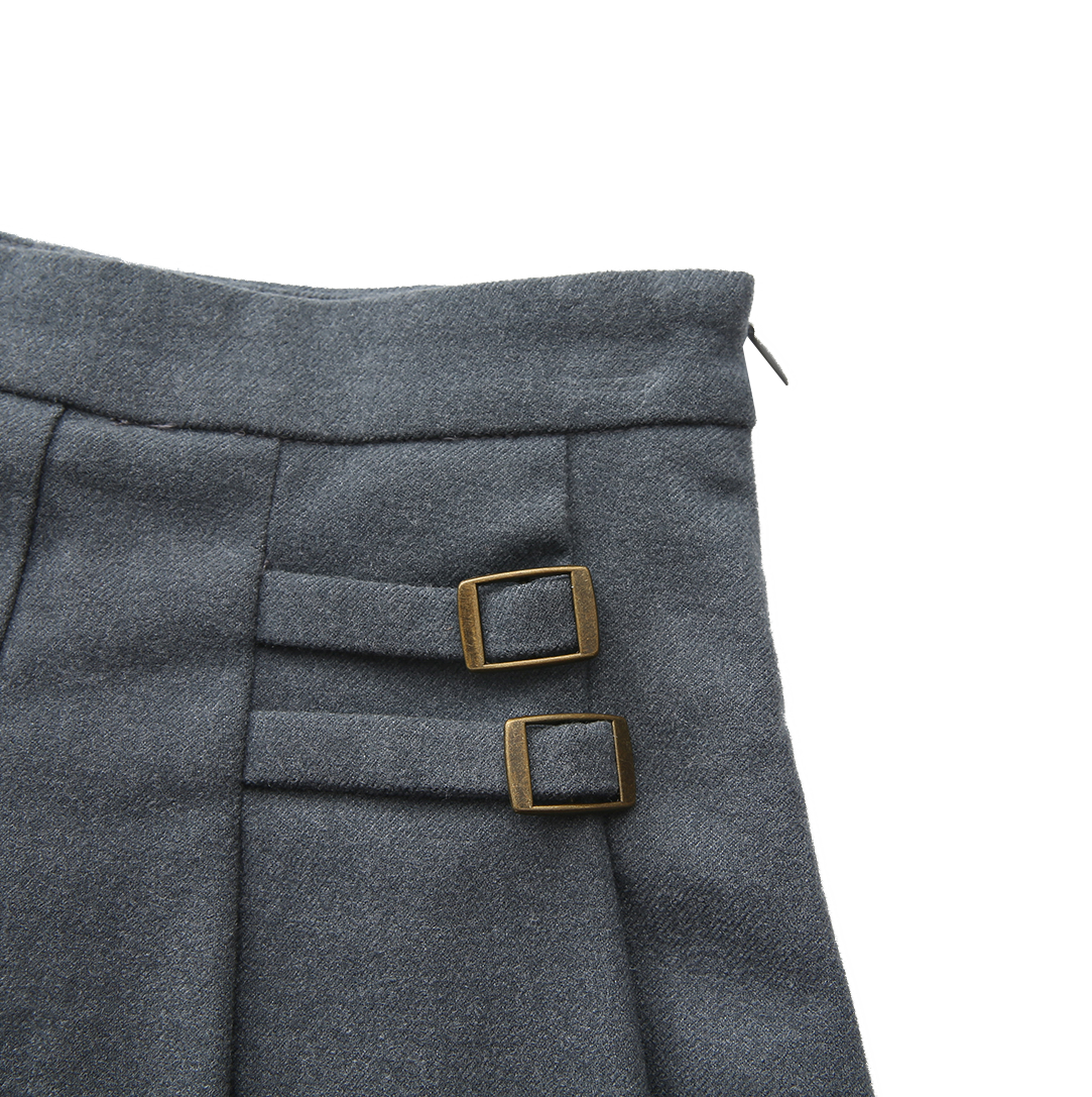ONE CHILD DUSTY BLUE WOOL PLEATED SKIRT