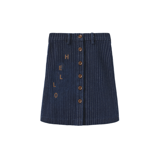 HELLO YELLOW NAVY PINSTRIPED DENIM SKIRT