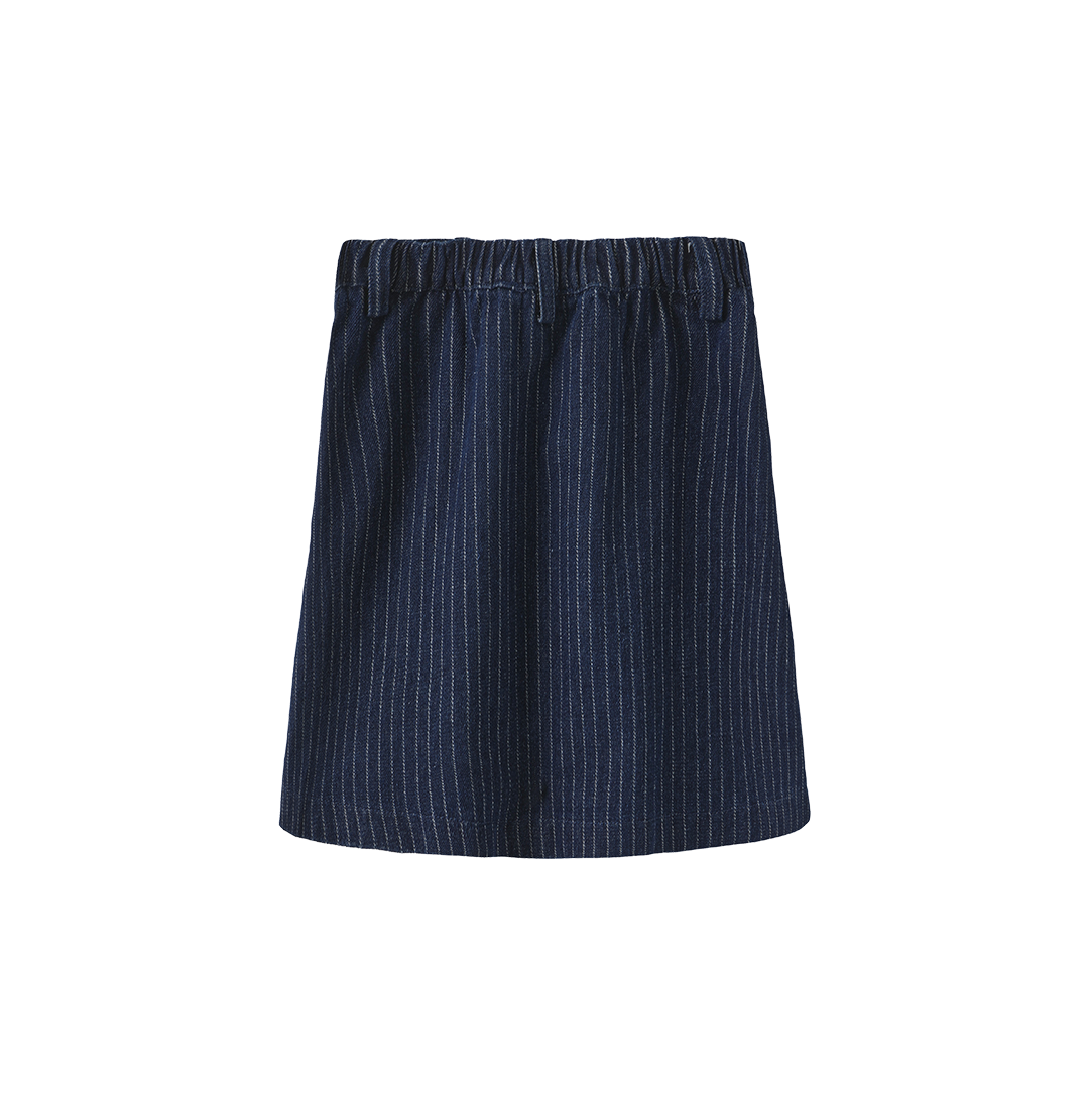 HELLO YELLOW NAVY PINSTRIPED DENIM SKIRT
