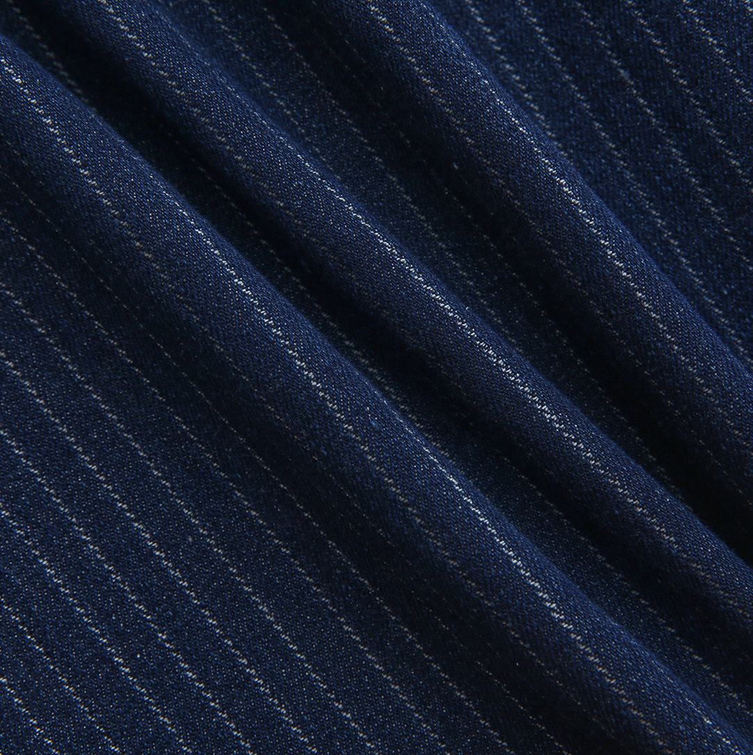 HELLO YELLOW NAVY PINSTRIPED DENIM SKIRT