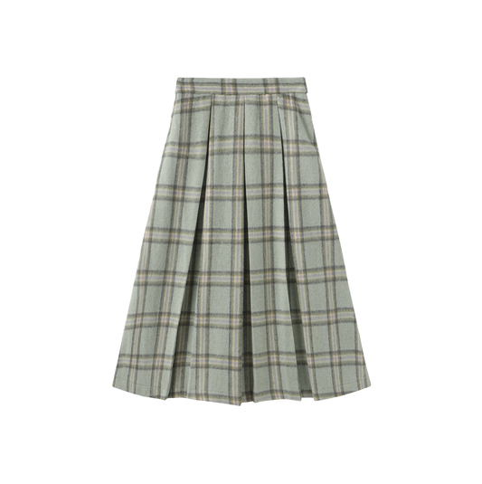 TUSTELLO MINT GREEN PLAID WOOL PLEAT SKIRT