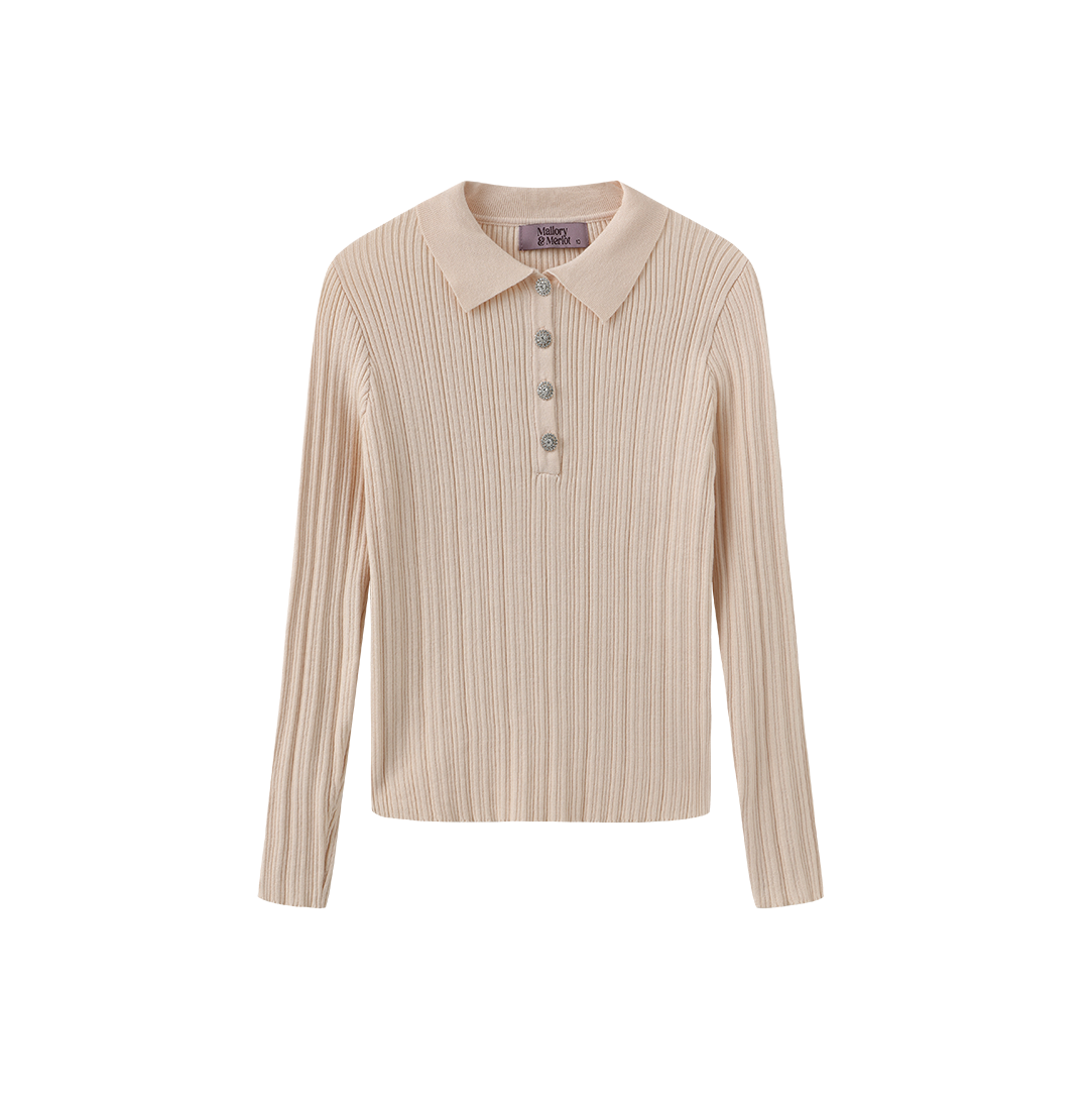 MALLORY AND MERLOT PEACH RIB KNIT COLLAR SWEATER