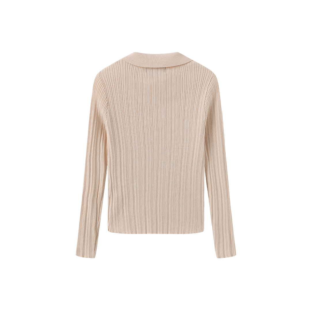 MALLORY AND MERLOT PEACH RIB KNIT COLLAR SWEATER